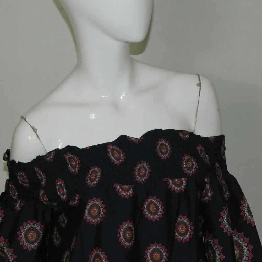 Band of Gypsies Zoe & Rose Dress Blue‎ Floral Off The Shoulder Bell Sleeves Mini
